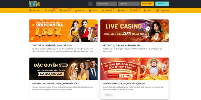 Khuyến mãi hấp dẫn được nhà cái Five88 phát hành